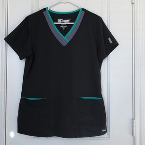 Black/Teal/Grey scrub top